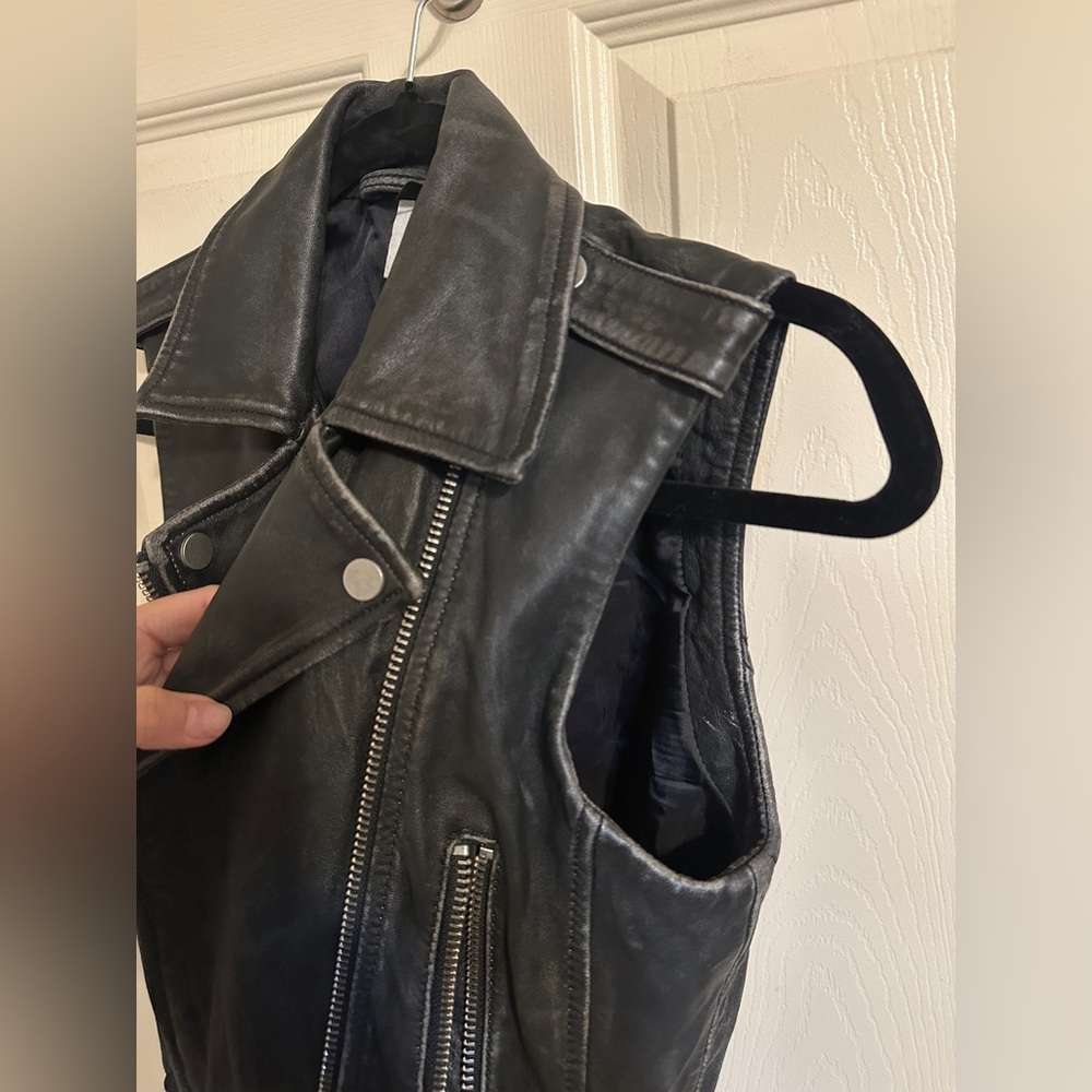 Topshop Sylvia Distressed Leather Vest Jacket, Black, Sz US 2/XS, NWOT - Picture 13 of 16